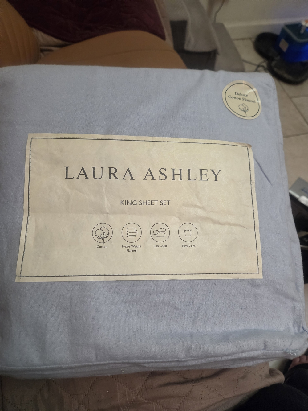 NWT Laura Ashley King Sheet Set - Soft Light Blue-Deluxe Cotton Flannel